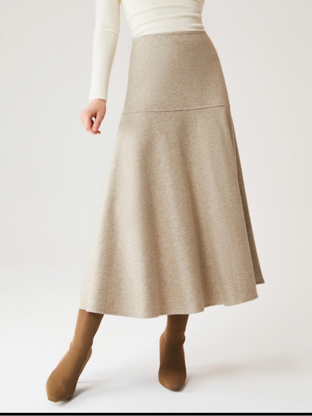 OGL Neutral Beige A-Line Midi Skirt